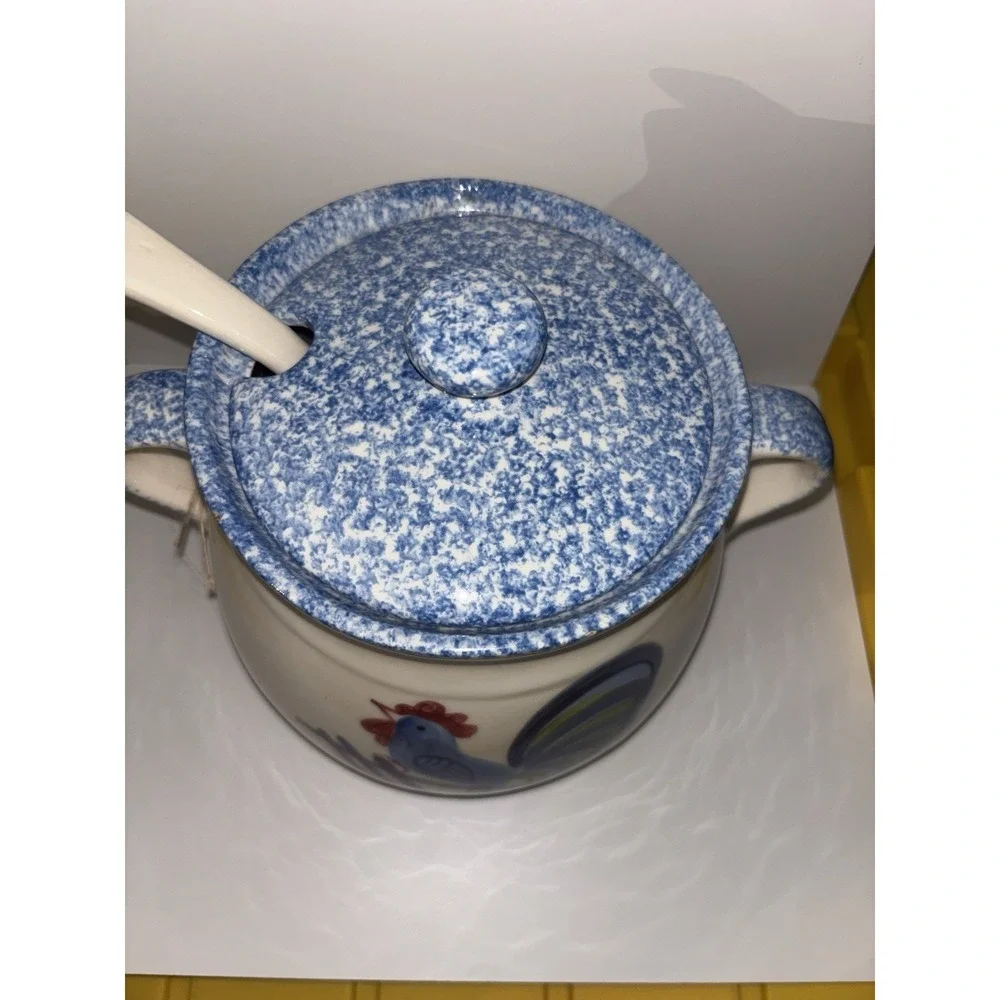 Vintage Farmhouse Style Soup Tureen w/Ladle White Ceramic California Pottery USA